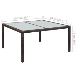 Table de jardin 150x90x75 cm Marron Résine tressée et verre 