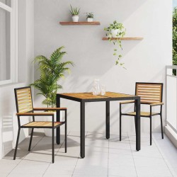 Ensemble repas jardin 3 pièces poly rotin noir et acacia 