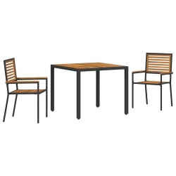 Ensemble repas jardin 3 pièces poly rotin noir et acacia 