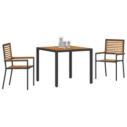 Ensemble repas jardin 3 pièces poly rotin noir et acacia 