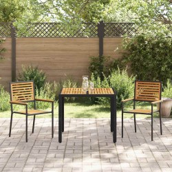 Ensemble repas jardin 3 pièces poly rotin noir et acacia 