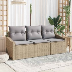 Set de canapé de jardin 3 pièces avec coussins beiges en polyrotin 