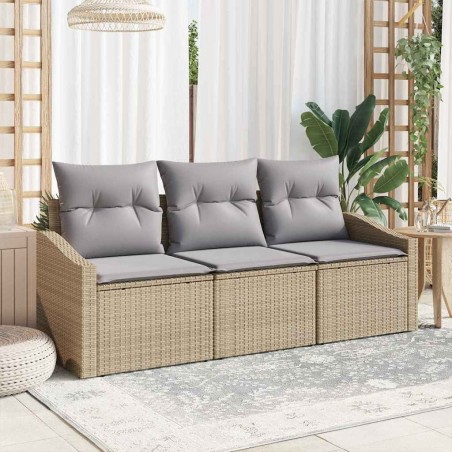 Set de canapé de jardin 3 pièces avec coussins beiges en polyrotin 