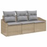 Set de canapé de jardin 3 pièces avec coussins beiges en polyrotin 