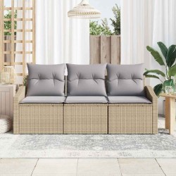 Set de canapé de jardin 3 pièces avec coussins beiges en polyrotin 