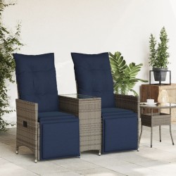 Canapé de jardin inclinable 2 places avec Table en résine tressée grise 
