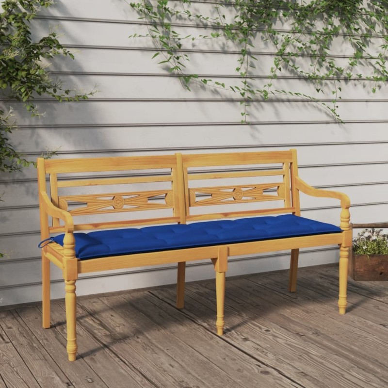 Banc Batavia avec coussin bleu 150 cm Bois de teck massif 