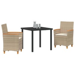 Ensemble de jardin de 3 pièces avec coussins en poly rotin beige 