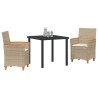Ensemble de jardin de 3 pièces avec coussins en poly rotin beige 