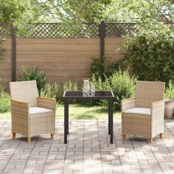 Ensemble de jardin de 3 pièces avec coussins en poly rotin beige 