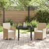 Ensemble de jardin de 3 pièces avec coussins en poly rotin beige 