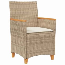 Ensemble de jardin de 3 pièces avec coussins en poly rotin beige 