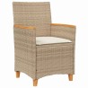 Ensemble de jardin de 3 pièces avec coussins en poly rotin beige 