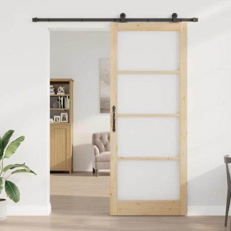 Porte coulissante avec kit 'ORKDAL'en bois massif et verre 