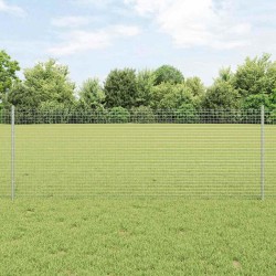 Clôture en fil soudé avec 5 poteaux en U Argent 0.8x10 m Acier 