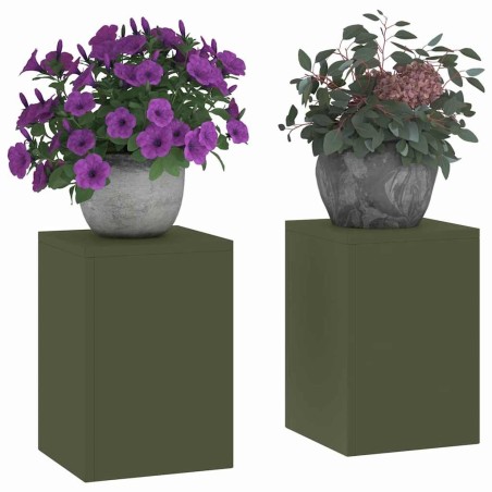 Supports de Plantes d'extérieur Pilier 2 pcs Olive Verte 24x24x35 cm Acier 