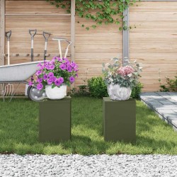 Supports de Plantes d'extérieur Pilier 2 pcs Olive Verte 24x24x35 cm Acier 