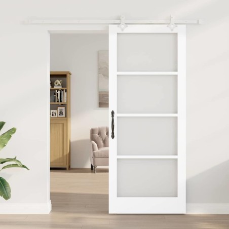 Porte coulissante avec ensemble de quincaillerie blanche 86x211 cm en bois massif de pin 