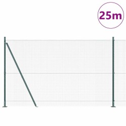 Clôture en fil soudé avec 13 poteaux vert 1,4x25 m en acier 