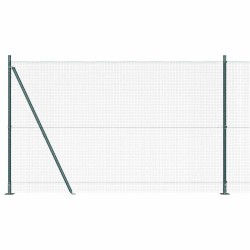 Clôture en fil soudé avec 13 poteaux vert 1,4x25 m en acier 