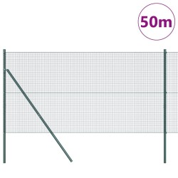 Clôture en fil soudé avec 13 poteaux Vert 1x50 m Acier 
