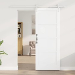 Porte Coulissante avec Set de Quincaillerie Blanche 78x202 cm Bois Massif de Pin 
