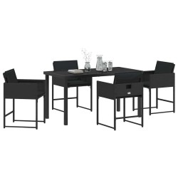 Ensemble de jardin 5 pièces avec des coussins en rotin noir 