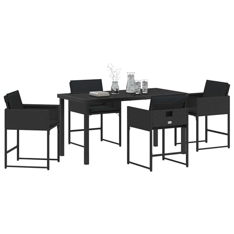 Ensemble de jardin 5 pièces avec des coussins en rotin noir 