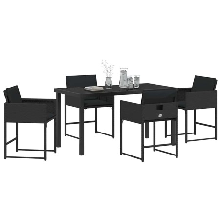 Ensemble de jardin 5 pièces avec des coussins en rotin noir 