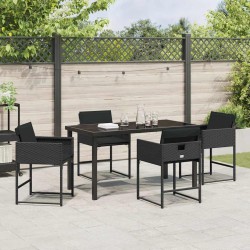 Ensemble de jardin 5 pièces avec des coussins en rotin noir 