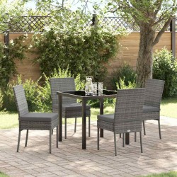 Ensemble de jardin de 5 pièces en polyrotin gris 