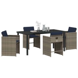 Ensemble de salle à manger de jardin 5 pièces avec des coussins en poly ratán gris 