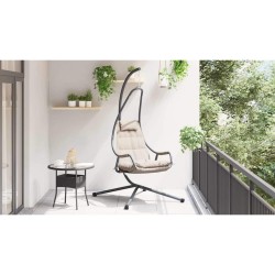 Chaise suspendue avec support et coussin taupe en acier 