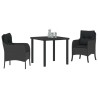 Ensemble de salle à manger de jardin 3 pièces avec coussins en rattan poly noir 