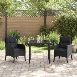 Ensemble de salle à manger de jardin 3 pièces avec coussins en rattan poly noir 