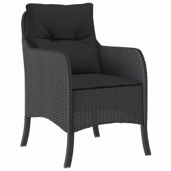 Ensemble de salle à manger de jardin 3 pièces avec coussins en rattan poly noir 