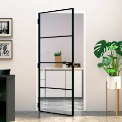 Porte d'intérieur Noir 93x201,5 cm Trempé verre aluminium fin 