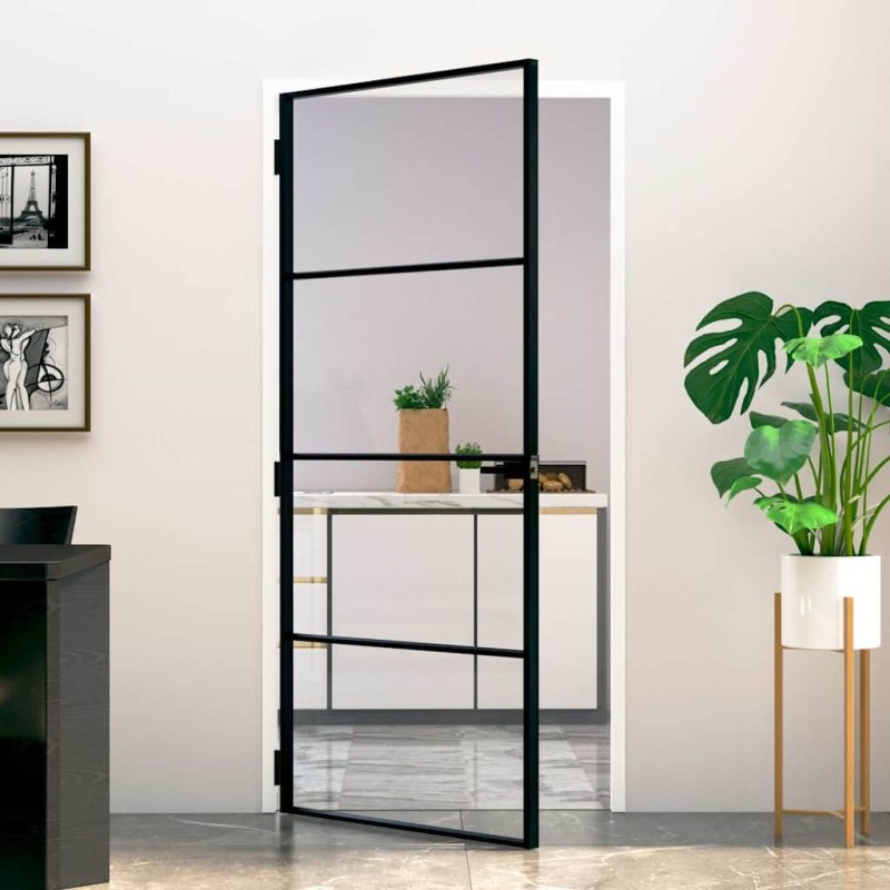 Porte d'intérieur Noir 93x201,5 cm Trempé verre aluminium fin 