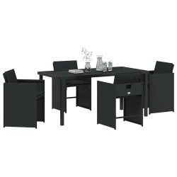 Ensemble de salle à manger de jardin 5 pièces avec coussins Noir Rattan poly 