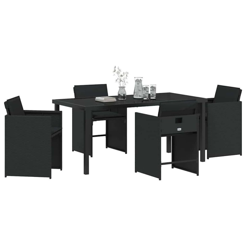 Ensemble de salle à manger de jardin 5 pièces avec coussins Noir Rattan poly 