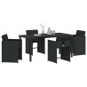 Ensemble de salle à manger de jardin 5 pièces avec coussins Noir Rattan poly 
