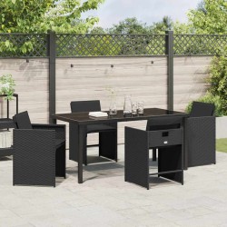 Ensemble de salle à manger de jardin 5 pièces avec coussins Noir Rattan poly 