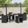 Ensemble de salle à manger de jardin 5 pièces avec coussins Noir Rattan poly 
