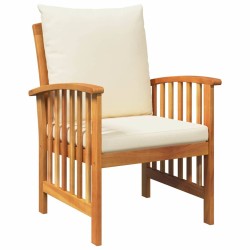 Ensemble de jardin 3 pièces avec coussins en bois d'acacia massif 
