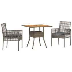 Ensemble de Salle à Manger de Jardin 3 Pièces avec Coussins Gris Poly Rattan 