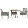 Ensemble de Salle à Manger de Jardin 3 Pièces avec Coussins Gris Poly Rattan 