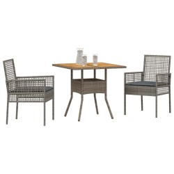 Ensemble de Salle à Manger de Jardin 3 Pièces avec Coussins Gris Poly Rattan 