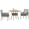 Ensemble de Salle à Manger de Jardin 3 Pièces avec Coussins Gris Poly Rattan 