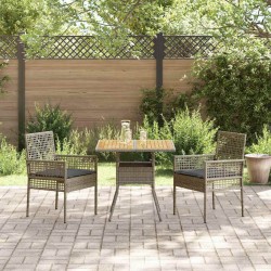 Ensemble de Salle à Manger de Jardin 3 Pièces avec Coussins Gris Poly Rattan 