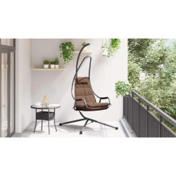 Hamac suspendu avec support et coussin marron en acier 